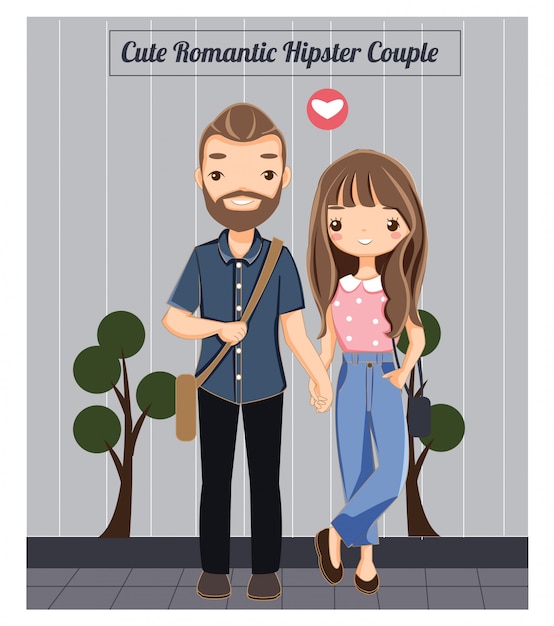 Premium Vector | Cute romantic hipster couple