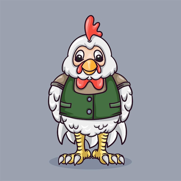 Premium Vector Cute Rooster In Vest Cartoon Illustration Style