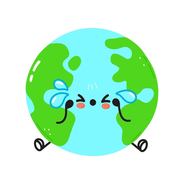 Premium Vector | Cute sad and crying planet earth character