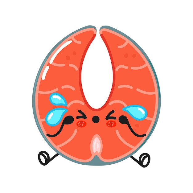 Premium Vector | Cute sad and crying red fish salmon character