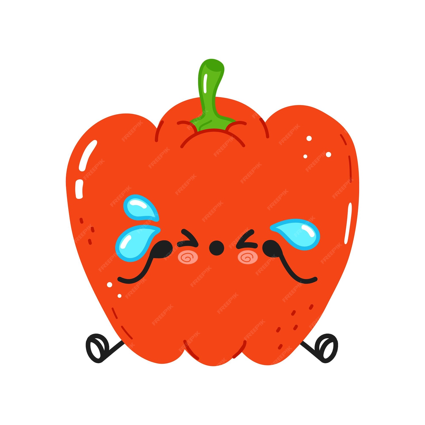 Premium Vector | Cute sad and crying red pepper character