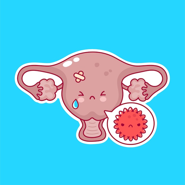 Premium Vector | Cute sad funny woman uterus organ with bad bacteria