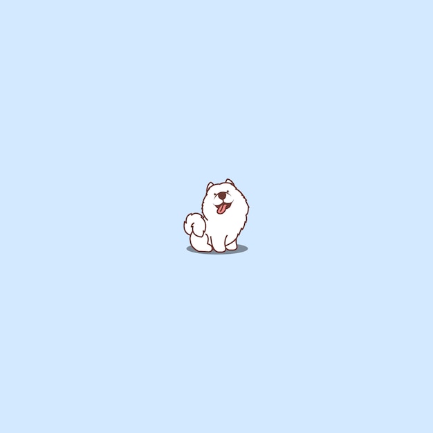 Cute samoyed dog sitting and smiling cartoon icon | Premium Vector