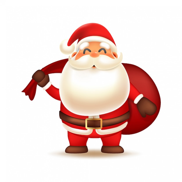 Premium Vector | Cute santa claus carrying sack of gift box