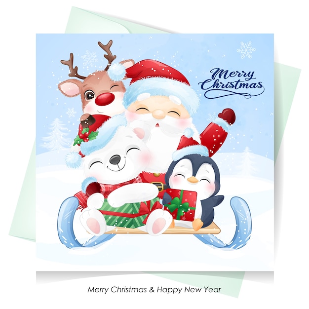 Premium Vector | Cute santa claus and friends for ...