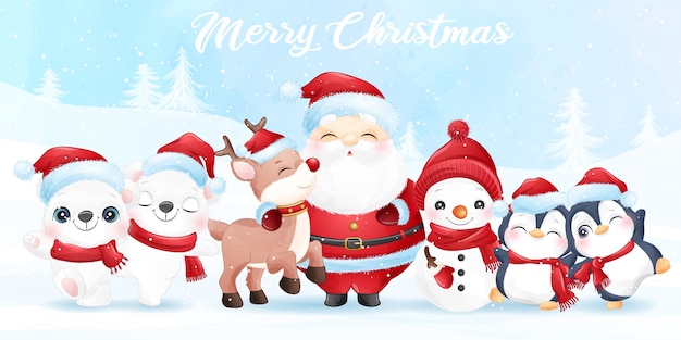Download Premium Vector | Cute santa claus and friends for ...