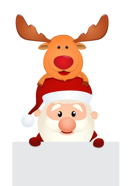 Download Cute santa claus and reindeer with empty sign | Premium Vector