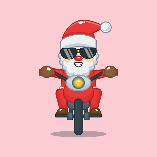 かわいいサンタクロースがバイクに乗る クリスマスイラスト プレミアムベクター