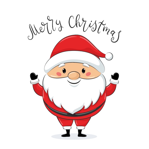 Premium Vector Cute Santa Claus With Phrase Merry Christmas