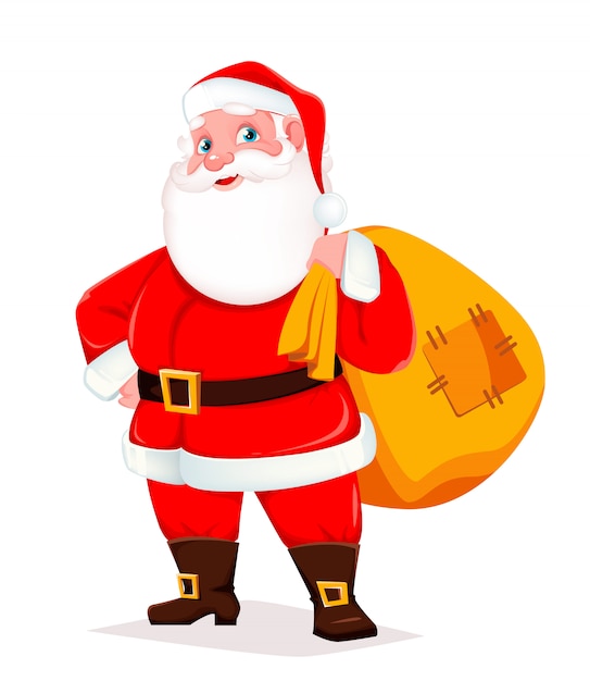 Premium Vector | Cute santa holding big sack with presents