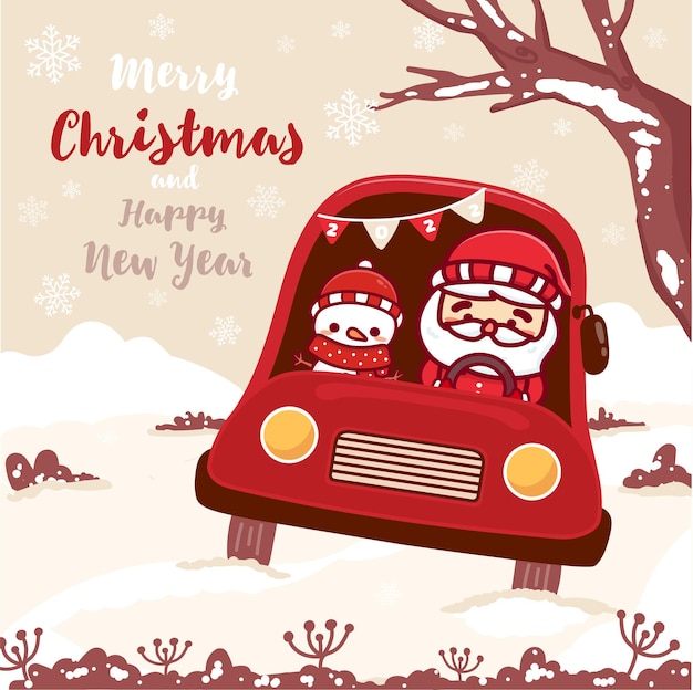 Cars For Christmas 2022 Premium Vector | Cute Santa Riding A Car. Merry Christmas And Happy New  Year Greetings 2022 Card Template