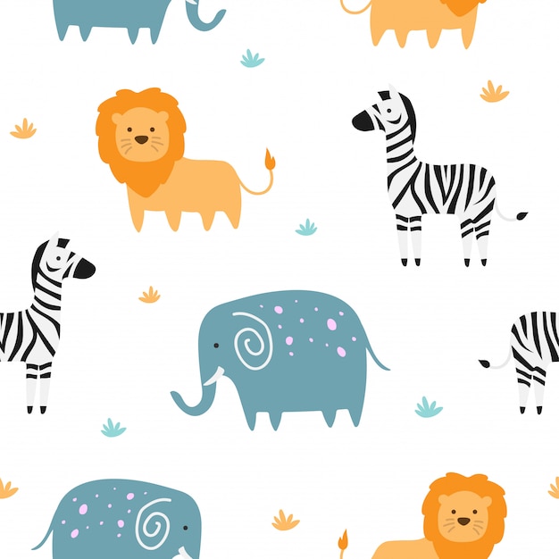 壁紙のためのかわいいサバンナ動物のシームレスパターン プレミアムベクター