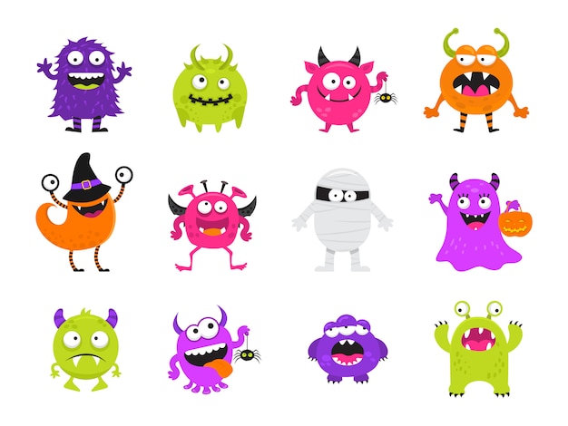 Premium Vector | Cute scary halloween monsters set
