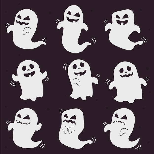 Download Premium Vector | Cute and scary white halloween ghosts