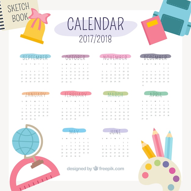 Cute school calendar 2017 Vector Free Download