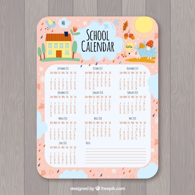 無料のベクター かわいい学校カレンダー