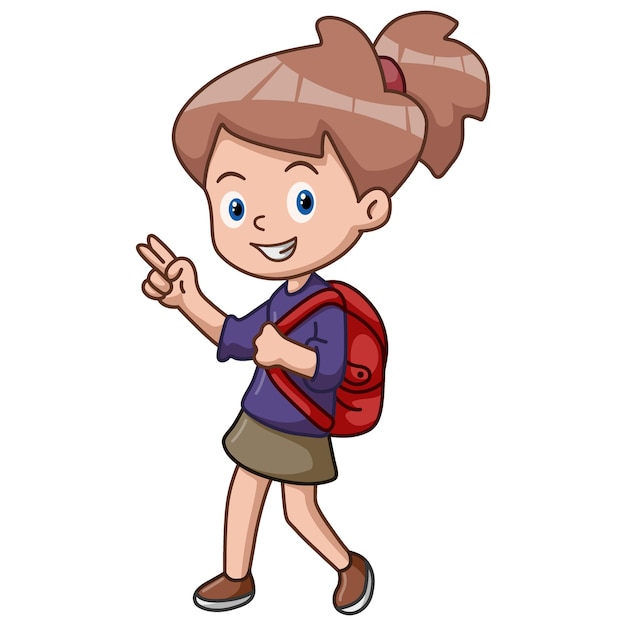 Premium Vector | Cute school girl cartoon with peace sign
