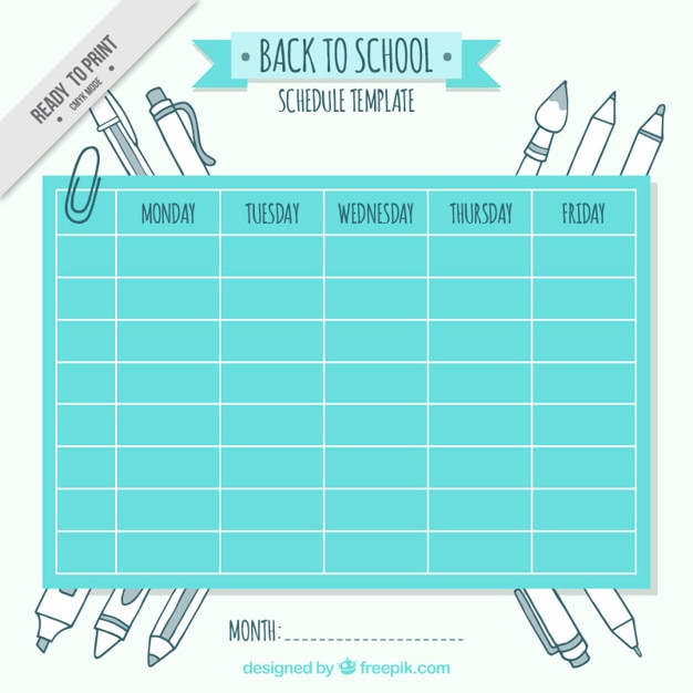 Cute school schedule template with drawings Vector Free Download