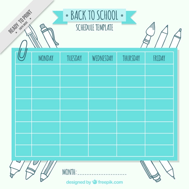 free vector cute school schedule template with drawings