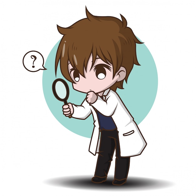 Cute scientist cartoon character., job concept. Premium Vector