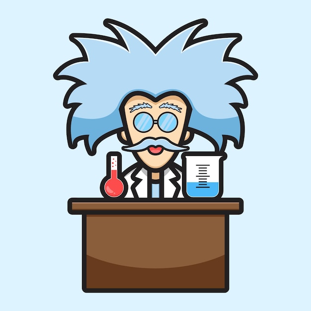 かわいい科学者キャラクター実験化学漫画ベクトルアイコンイラスト 科学技術アイコンの概念分離ベクトル フラット漫画スタイル プレミアムベクター