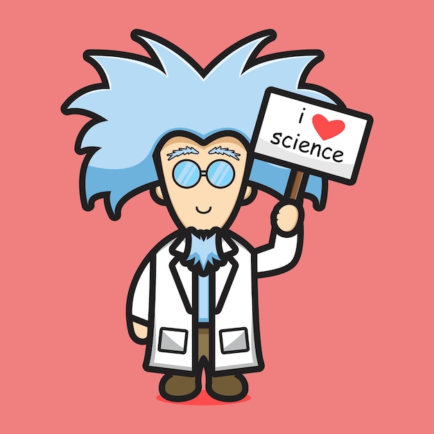 かわいい科学者キャラクター愛科学漫画ベクトルアイコンイラスト 科学技術アイコンの概念分離ベクトル フラット漫画スタイル プレミアムベクター