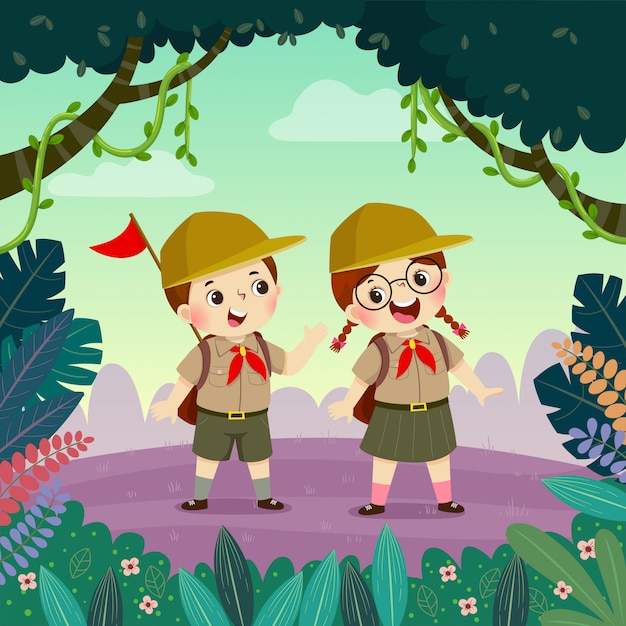 Premium Vector - Cute Scout Boy Scout Girl Hiking Forest ChilDren Have Summer OutDoor ADventure 283146 17