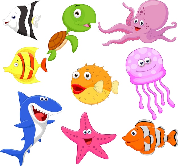 Premium Vector | Cute sea life cartoon collection