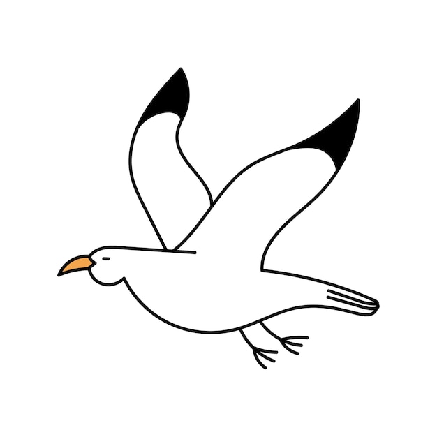落書きスタイルのかわいいカモメ白い鳥白い背景で隔離の簡単なイラスト プレミアムベクター