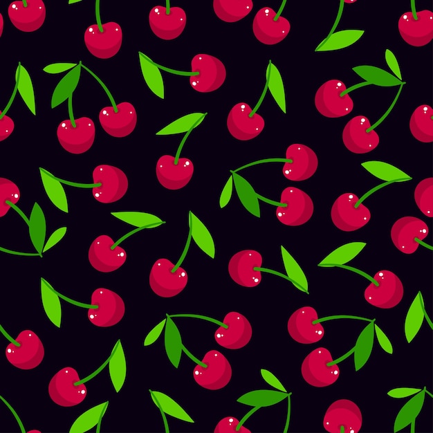 Premium Vector | Cute seamless background of ripe cherries