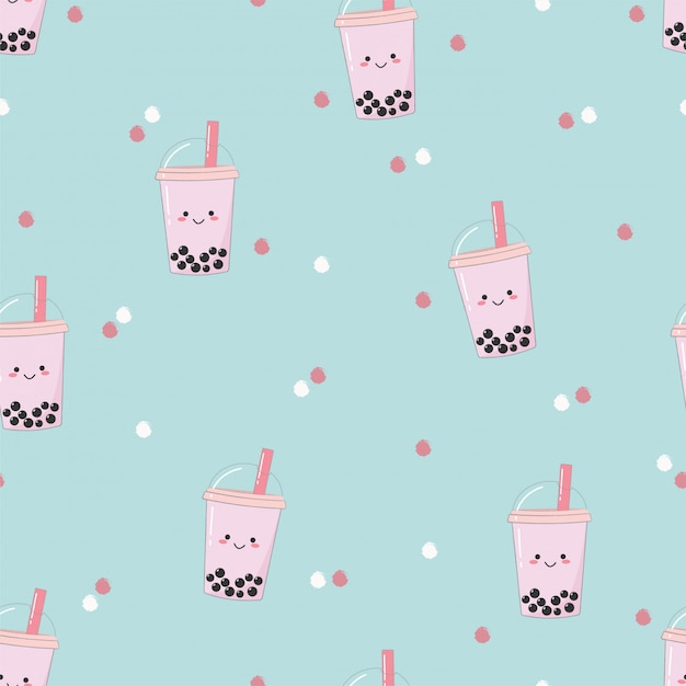 Premium Vector Cute Seamless Bubble Milk Tea Pattern