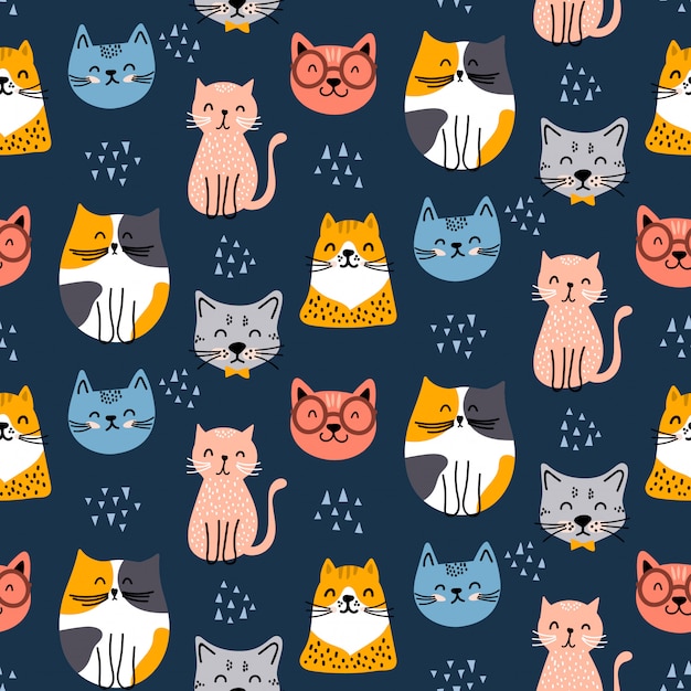 Premium Vector | Cute seamless cat pattern design
