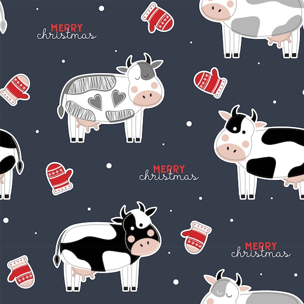 Premium Vector | Cute seamless christmas pattern with cows. year of the ...