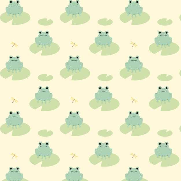 Cute seamless pattern of green frogs. | Premium Vector