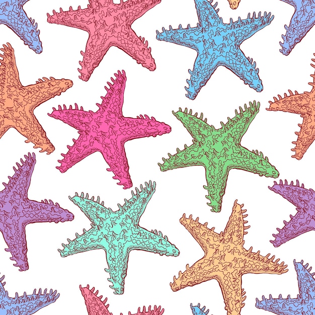 Premium Vector | Cute seamless pattern of multi-colored starfish. hand ...