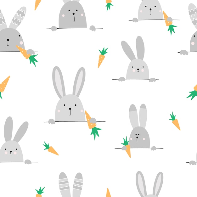 Download Premium Vector Cute Seamless Pattern With Hares