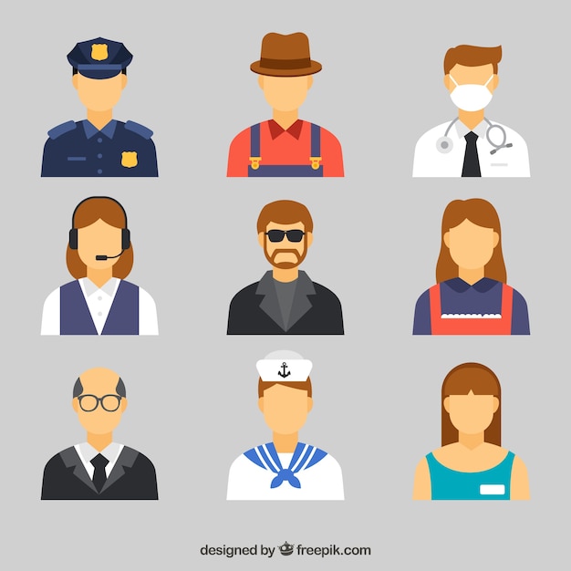 Cute set of avatars with different jobs Free Vector