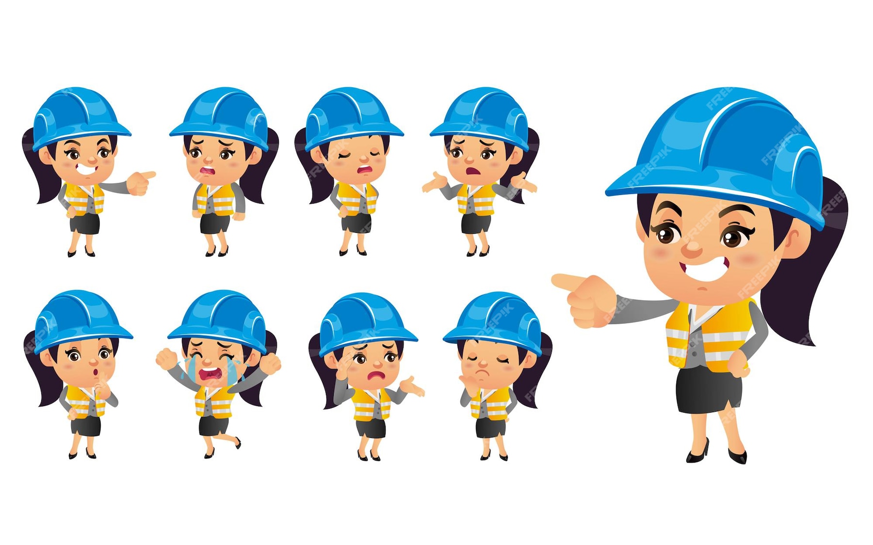 Premium Vector | Cute set-engineer with different emotions