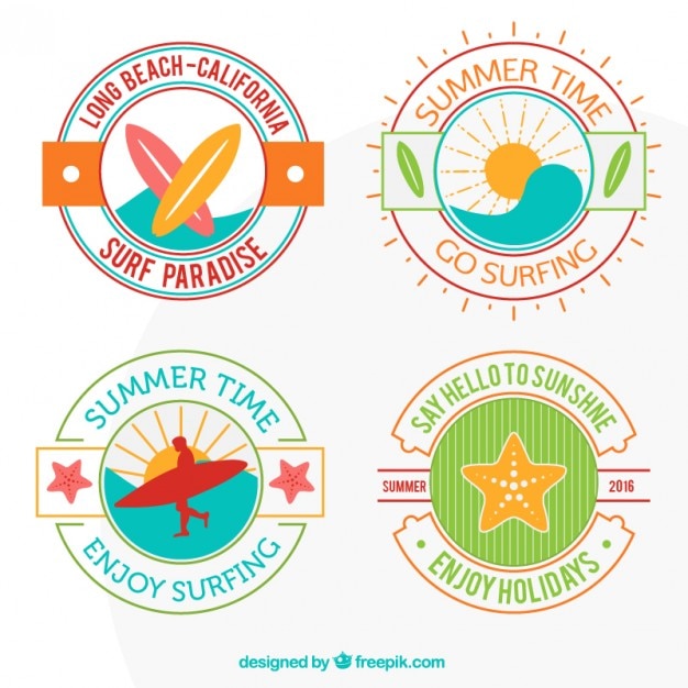 Free Vector Cute set of four surf badges