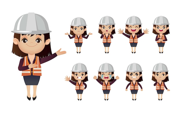 Premium Vector | Cute set set of engineer with different emotion