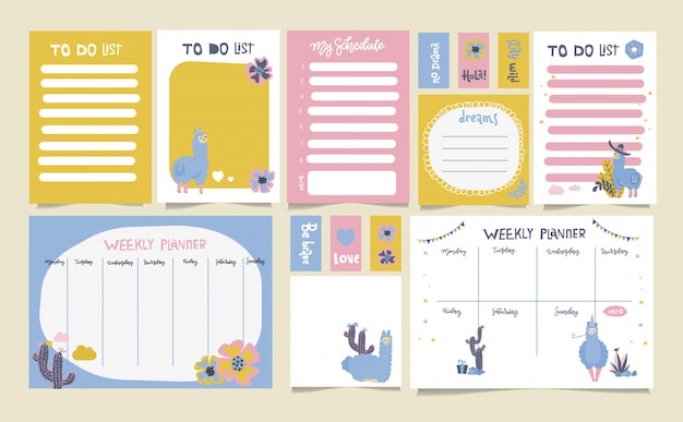 Premium Vector Cute Set Of Weekly Planner To Do List And Schedule With Alpaca And Llama Scandinavian Childish Style