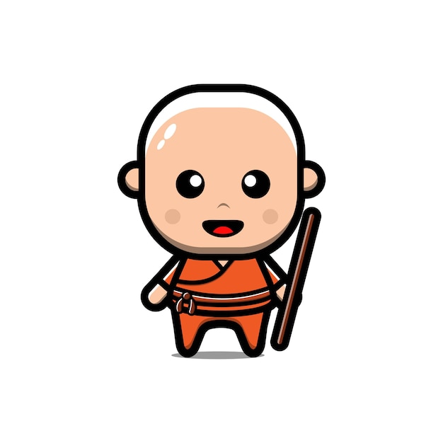 Premium Vector | Cute shaolin buddhist cartoon character