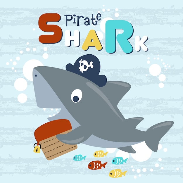 Download Cute shark cartoon the funny pirate Vector | Premium Download