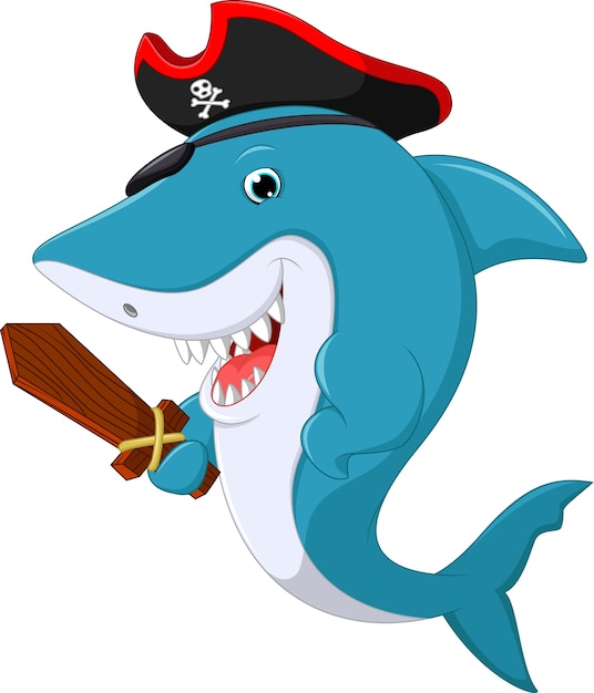 Download Premium Vector | Cute shark pirate cartoon