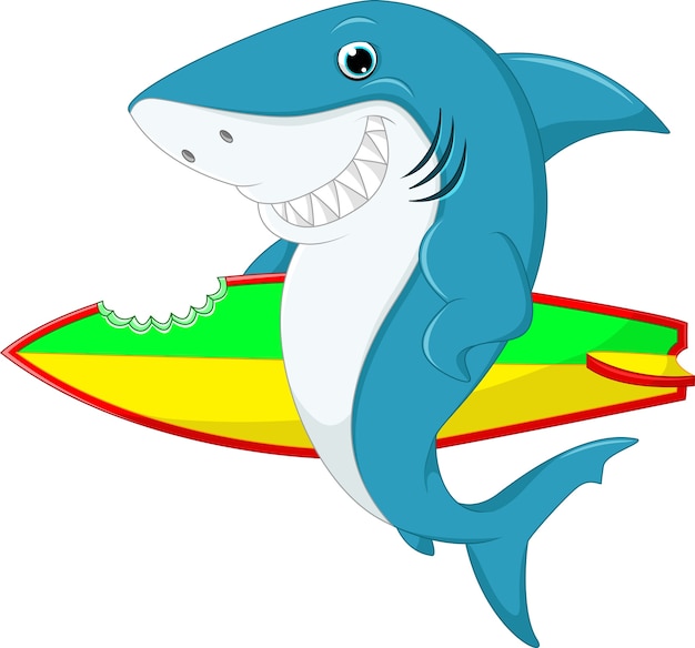 Premium Vector | Cute shark surfing cartoon