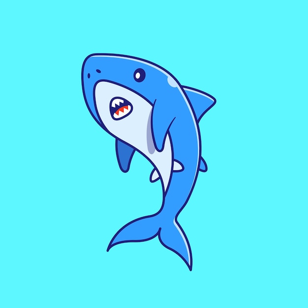 かわいいサメの水泳イラスト サメのマスコット漫画のキャラクター動物アイコンの概念が分離されました プレミアムベクター