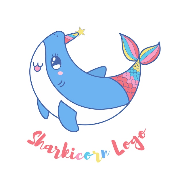 Cute shark unicorn logo for kid Vector | Premium Download