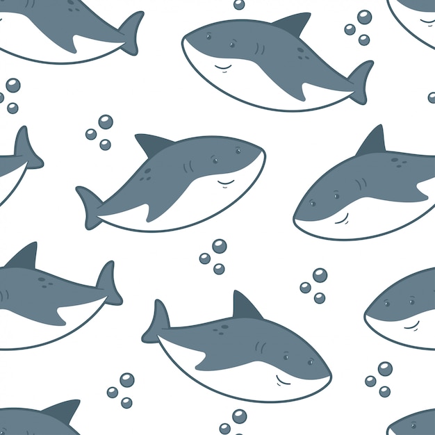 かわいいサメのシームレスなパターンベクトル プレミアムベクター