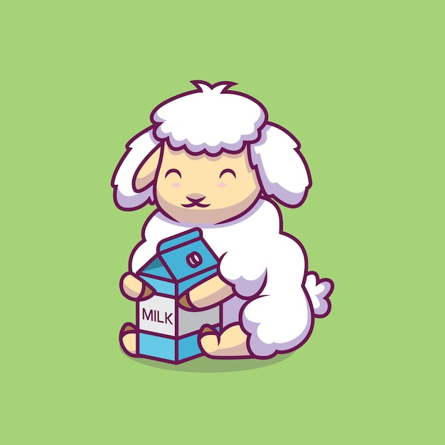 Premium Vector Cute Sheep Hug Milk Cartoon Illustration 