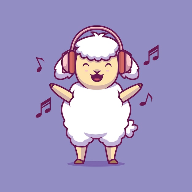 かわいい羊リスニング音楽漫画イラスト プレミアムベクター